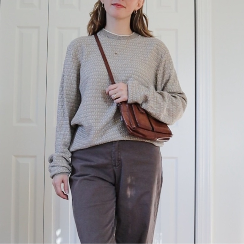 Saks Fifth Avenue Made in Italy tan and cream sweater